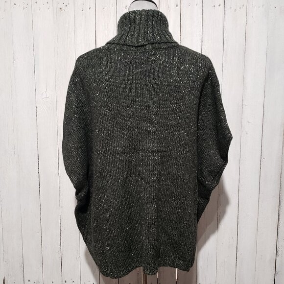 NEW Loft XS S Sweater Green Shimmer Turtleneck Oversized Poncho Metallic Women's - Picture 4 of 6